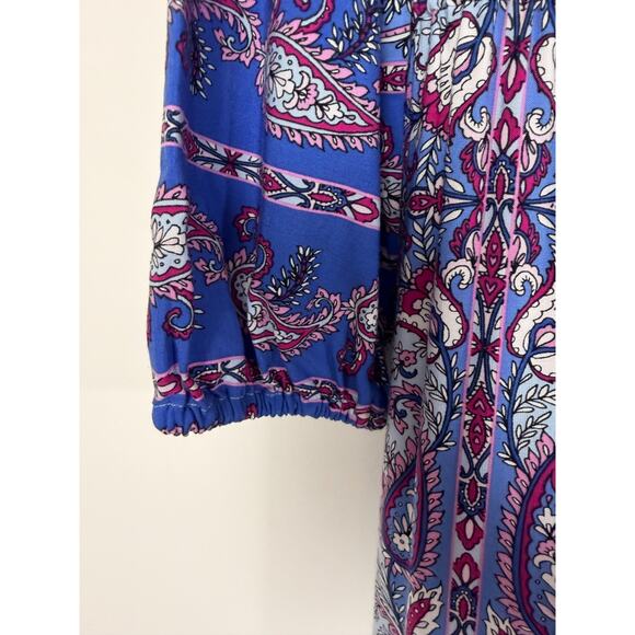 LOFT XL Paisley Maxi Shirt Dress Blue Pink Button Down Spring Party Cottage Chic - Picture 7 of 11